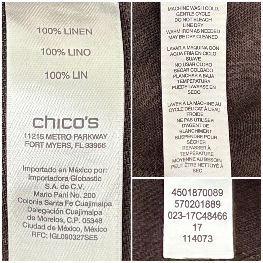 Chico’s Linen Utility Jacket Lightweight Dark Brown Gold 8 M Medium 570201889 - Picture 9 of 16